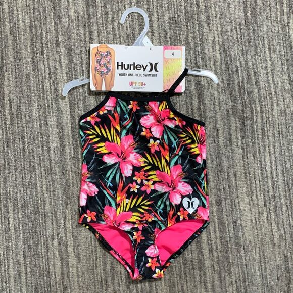 Hurley Girl's UPF 50+ One-Piece Quick Dry Swimsuit Size 4 New with Tags Beach‎ - Picture 1 of 8
